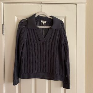Haven Well Within Open-Knit Cornflower Blue Collared Sweater